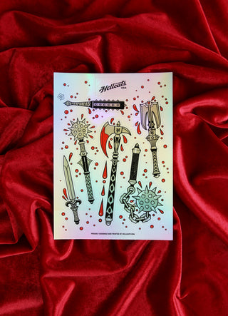 Medieval Weapons Holographic Sticker Sheet